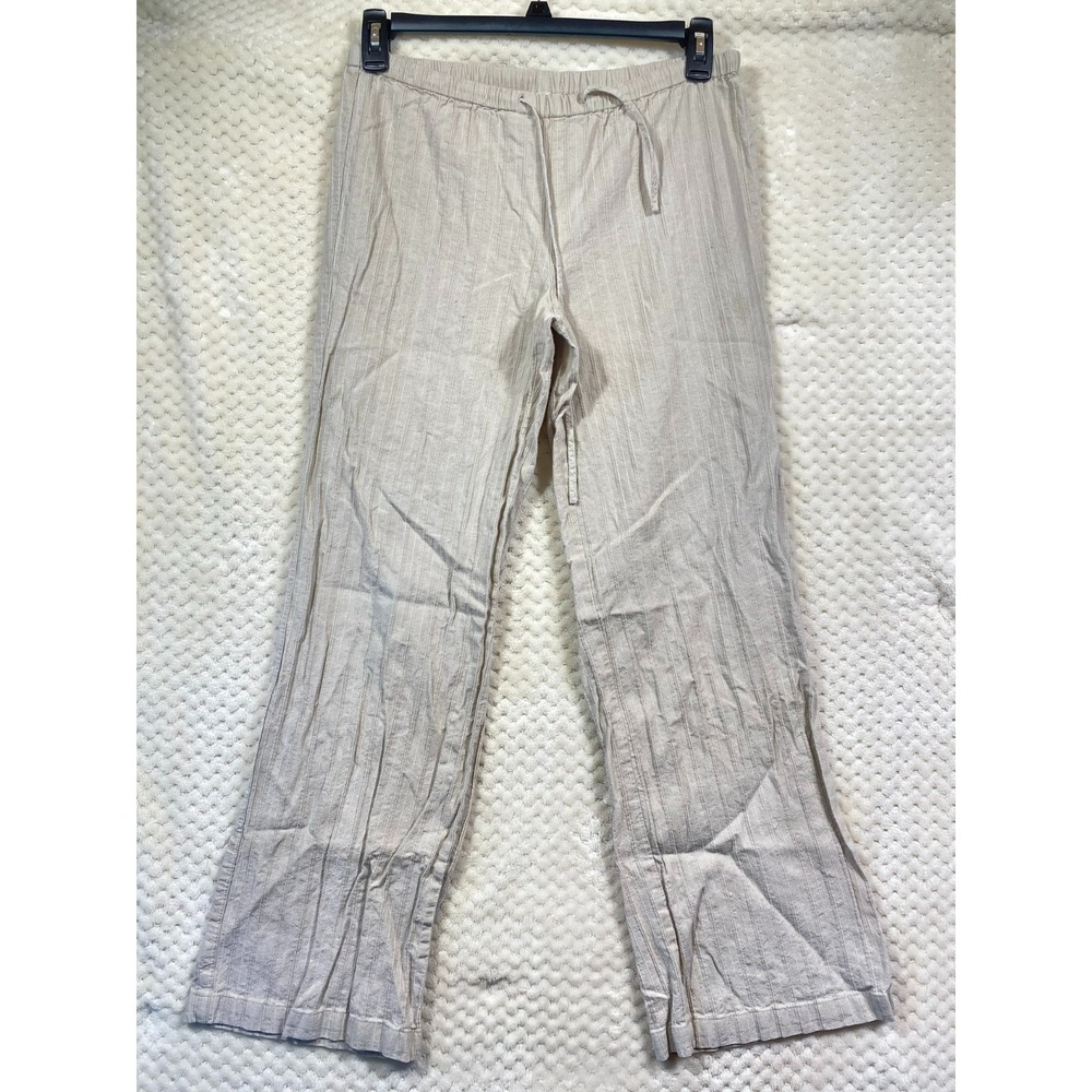 Jones New York Linen Cotton Beige Pants Drawstring Casual Wide Leg Women Small